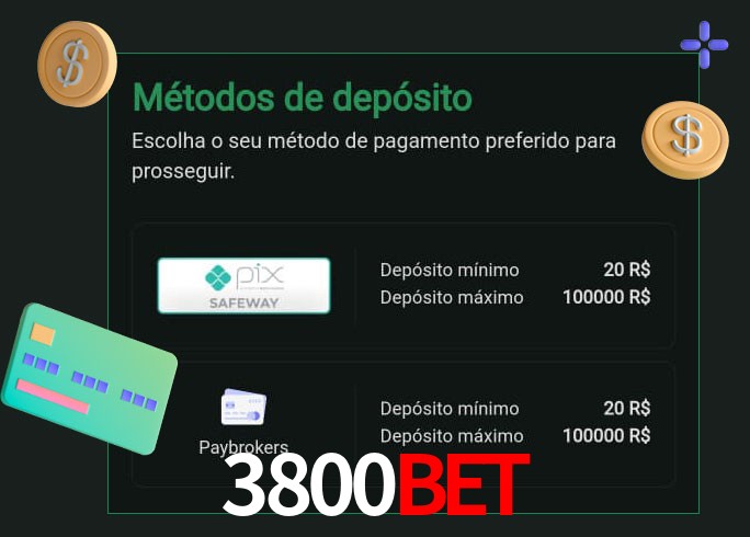 O cassino 3800BET oferece uma grande variedade de métodos de pagamento